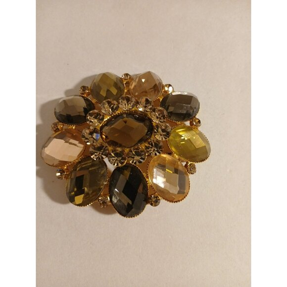 Vintage Gold Tone Flower Brooch Pin Multicolor - Picture 4 of 8